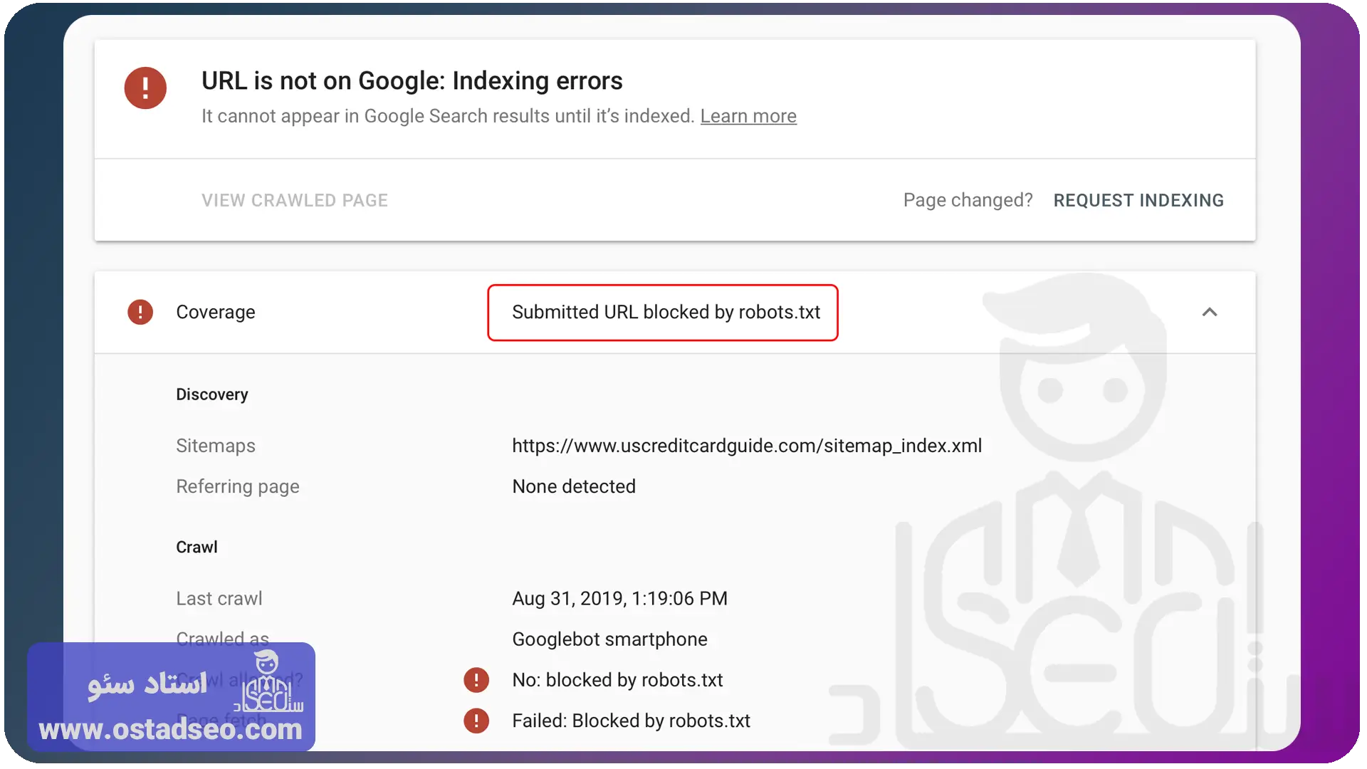 خطا و پیغام Submitted URL Blocked by Robots.txt در بخش indexing