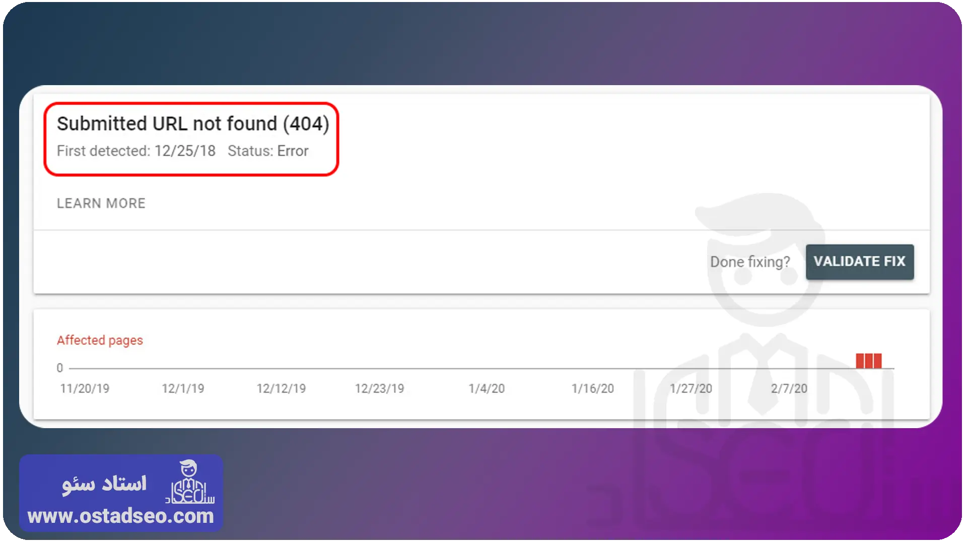 خطا و پیغام Submitted URL not found 404 در بخش indexing