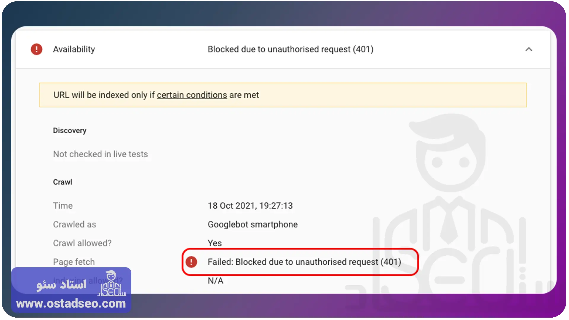 خطا و پیغام Submitted URL Return Unauthorized request 401 در بخش indexing