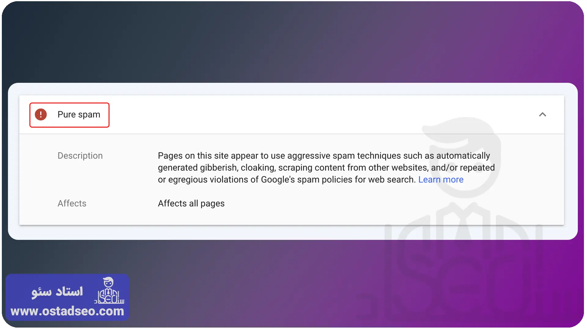 خطای Pure spam از بخش manual actions سرچ کنسول گوگل