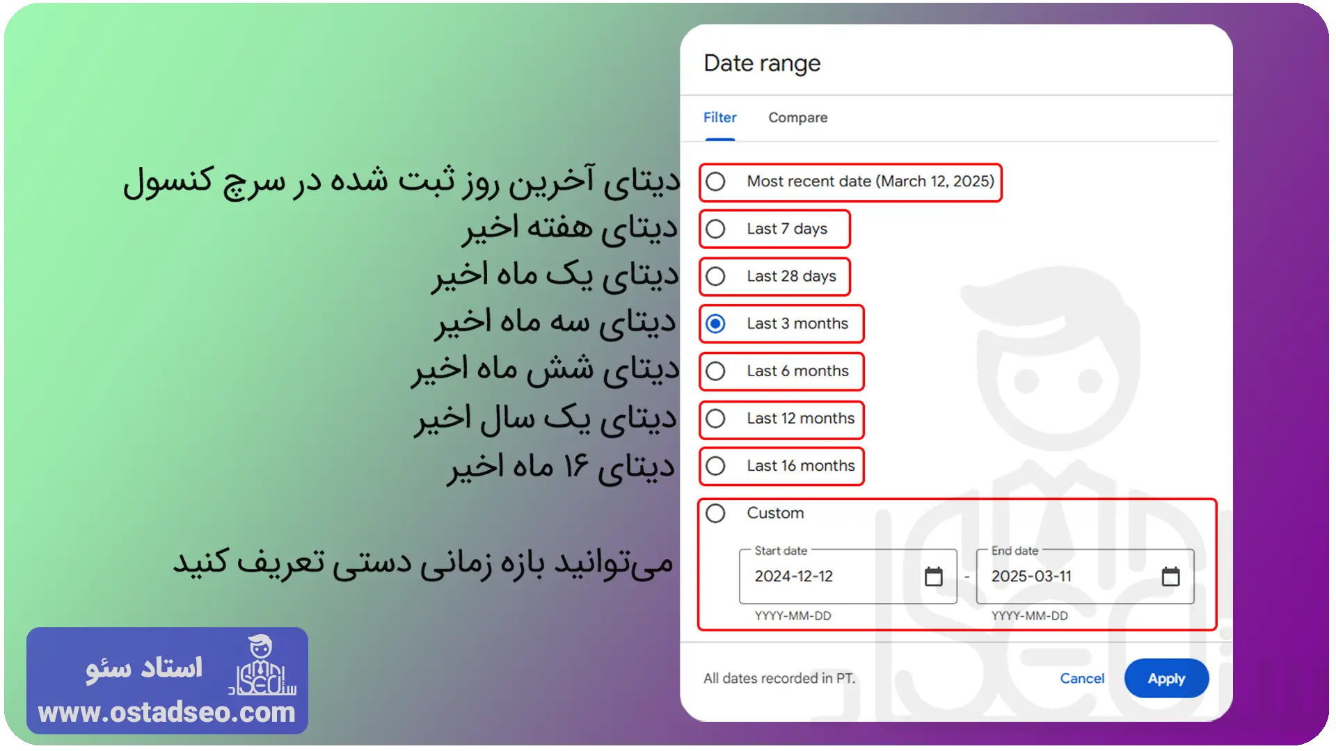 فیلتر date در performance